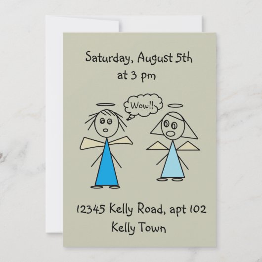 愛らしいステッキフィギュアエンジェルズガールズバースデーパーティー 招待状 (裏面)