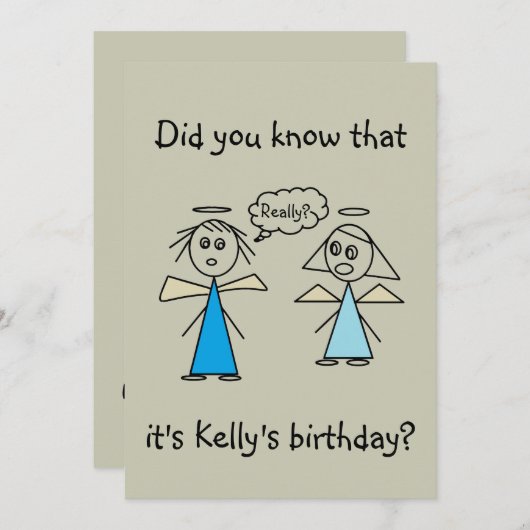 愛らしいステッキフィギュアエンジェルズガールズバースデーパーティー 招待状 (正面/裏面)