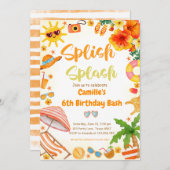 愛らしいスプラッシュ誕生日Bashプールパーティー 招待状 (正面/裏面)