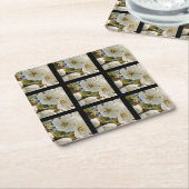 愛らしいスプリングフラワーグリッド スクエアペーパーコースター (アングル)