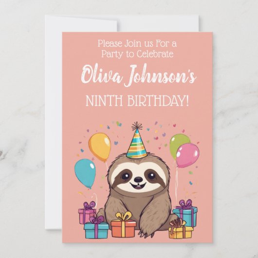 愛らしいスロッスガールズ誕生日ピンクパーティー 招待状 (正面)