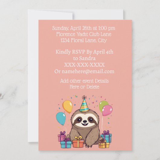 愛らしいスロッスガールズ誕生日ピンクパーティー 招待状 (裏面)