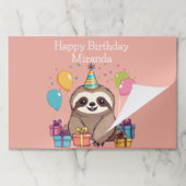 愛らしいスロースハッピーバースデーパーソナライズされたピンク ペーパーパッド (折り畳み)