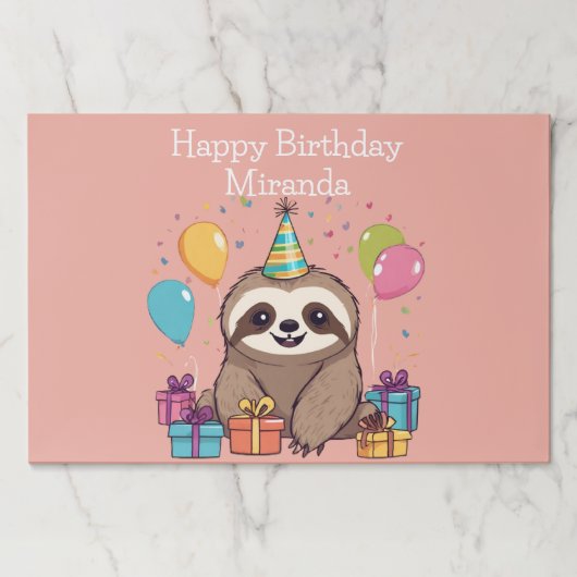 愛らしいスロースハッピーバースデーパーソナライズされたピンク ペーパーパッド (正面)