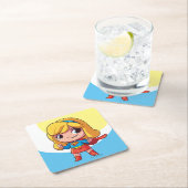 愛らしいスーパーガールスタンス スクエアペーパーコースター (インサイチュ)