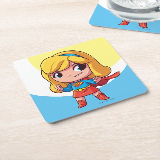 愛らしいスーパーガールスタンス スクエアペーパーコースター (アングル)