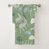 愛らしいセージ緑のサファリゼブラジャングルパターン バスタオルセット (インサイチュ)