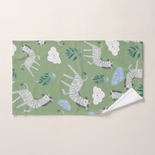 愛らしいセージ緑のサファリゼブラジャングルパターン バスタオルセット (ハンドタオル)