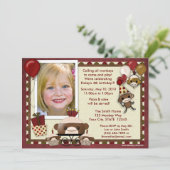 愛らしいソックス猿の誕生日の招待状(写真) 招待状 (スタンド正面)