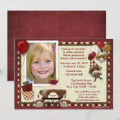 愛らしいソックス猿の誕生日の招待状(写真) 招待状 (正面/裏面)