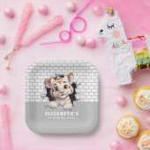 愛らしいタイガーカッブピーキングアウトライトグレーパーティー ペーパープレート (パーティー)