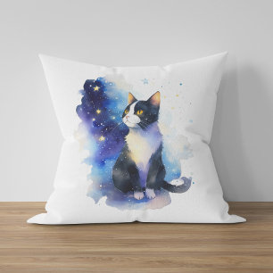 愛らしいタキシード猫の水彩イラストレーション クッション