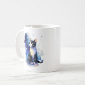 愛らしいタキシード猫の水彩イラストレーション コーヒーマグカップ (正面左)
