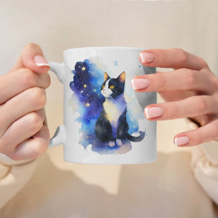 愛らしいタキシード猫の水彩イラストレーション コーヒーマグカップ