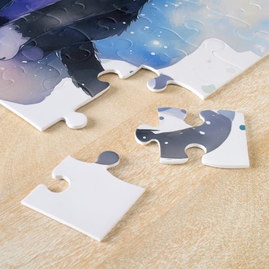 愛らしいタキシード猫の水彩イラストレーション ジグソーパズル (側面)