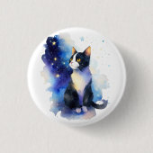 愛らしいタキシード猫の水彩イラストレーション 缶バッジ (正面)