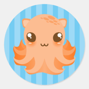 愛らしいタコ-かわいいかわいいのステッカー ラウンドシール