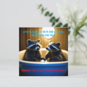 愛らしいタヌキのバスタブ遊び　バレンタインデーの楽しいひととき シーズンカード (スタンド正面)