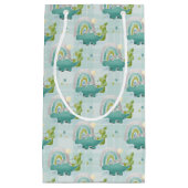 愛らしいターコイズ恐竜&レインボウ スモールペーパーバッグ (正面)