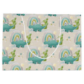 愛らしいターコイズ恐竜&レインボウ ラージペーパーバッグ (裏面)