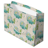 愛らしいターコイズ恐竜&レインボウ ラージペーパーバッグ (裏面アングル)