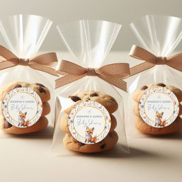 愛らしいダスティーブルーの森のキツネのベイビーシャワー ラウンドシール