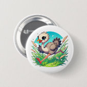 愛らしいダチョウ走の雛のフィールドを介して 缶バッジ (正面&裏面)