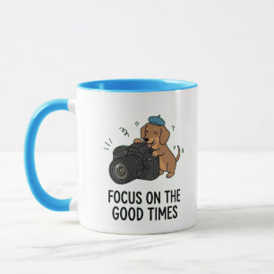 愛らしいダックスフントとカメラ "Good Times" 写真愛 マグカップ