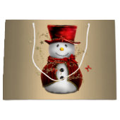 愛らしいダッパー雪だるまインレッドベルベット ラージペーパーバッグ (正面)