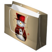 愛らしいダッパー雪だるまインレッドベルベット ラージペーパーバッグ (正面アングル)