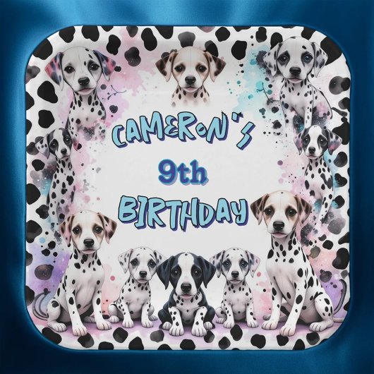 愛らしいダルマチアンパピーウォータースカラー誕生日 ペーパープレート