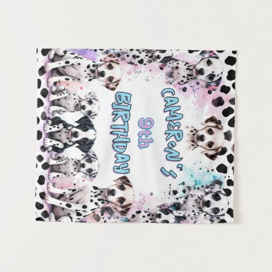 愛らしいダルマチアンパピー誕生日水彩 タペストリー (正面(横))