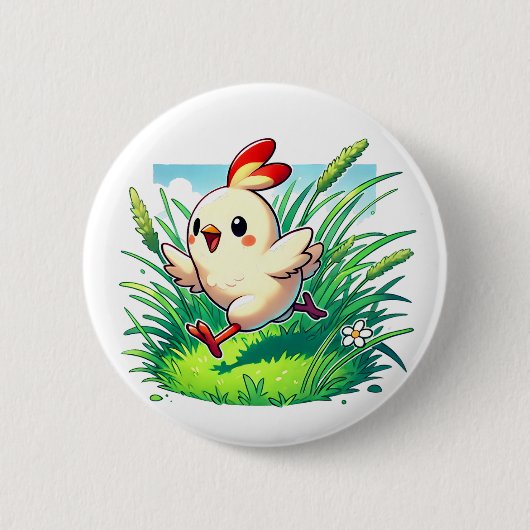 愛らしいチキン走キンの幸せ 缶バッジ (正面)