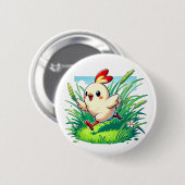 愛らしいチキン走キンの幸せ 缶バッジ (正面&裏面)