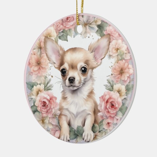 愛らしいチワホアパピーピンクフローラクリスマス セラミックオーナメント (左)