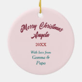 愛らしいチワホアパピーピンクフローラクリスマス セラミックオーナメント (裏面)