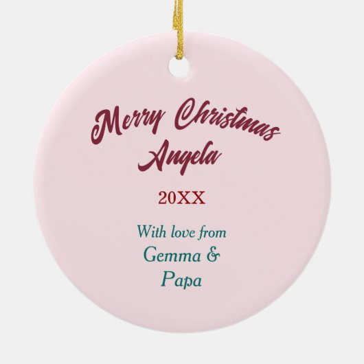 愛らしいチワホアパピーピンクフローラクリスマス セラミックオーナメント (裏面)