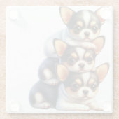 愛らしいチワワの子犬のトリオ ガラスコースター (裏面)