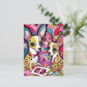 愛らしいチワワ犬遊のカードはがき ポストカード (スタンド正面)