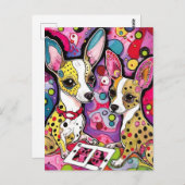 愛らしいチワワ犬遊のカードはがき ポストカード (正面/裏面)