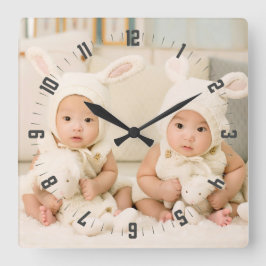 愛らしいツインズフォト子供部屋 スクエア壁時計