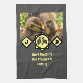 愛らしいツインダクリングスモノグラム写真 キッチンタオル