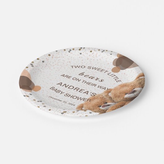 愛らしいツインベアーズベビーシャワー紙プレート ペーパープレート (アングル)