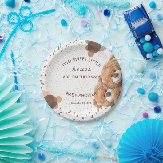 愛らしいツインベアーズベビーシャワー ペーパープレート (パーティー)