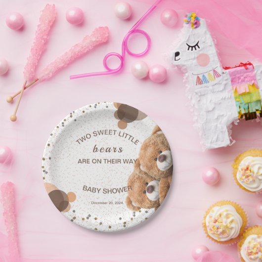 愛らしいツインベアーズベビーシャワー ペーパープレート (パーティー)