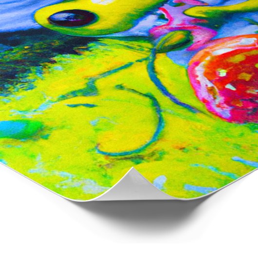 愛らしいツリ食べカエルのイチゴ ポスター (角)