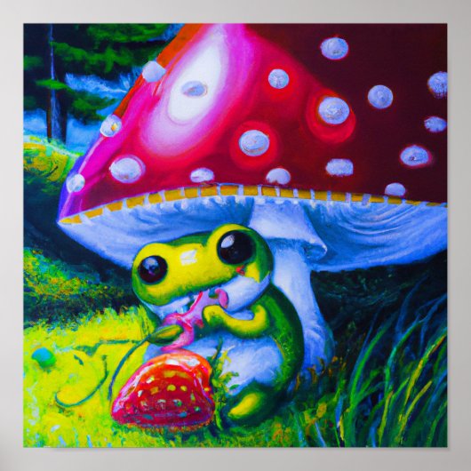 愛らしいツリ食べカエルのイチゴ ポスター (正面)