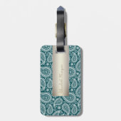愛らしいティール(緑がかった色)ブルーとホワイトペイズリーパーソナライズされた- ラゲッジタグ (裏面縦)