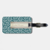 愛らしいティール(緑がかった色)ブルーとホワイトペイズリーパーソナライズされた- ラゲッジタグ (裏面横)
