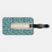 愛らしいティール（緑がかった色）ブルー，ホワイトペイズリー，ネコパーソナライズされた- ラゲッジタグ (裏面横)